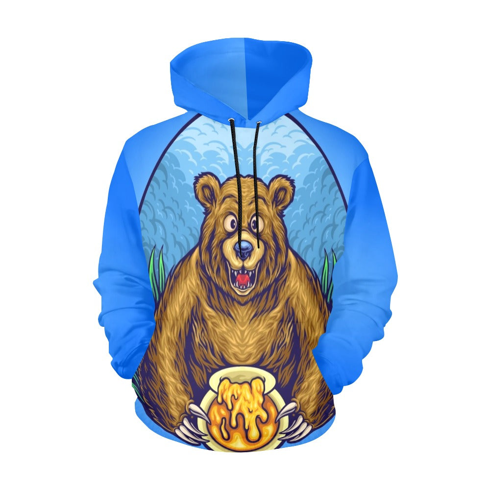 Grizzly Bear with Honey Bee Cartoon | Men's All-Over Print Hoodie
