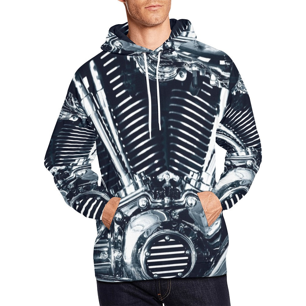 Chromium Plated V Type Motorbike Engine | Men's All-Over Print Hoodie