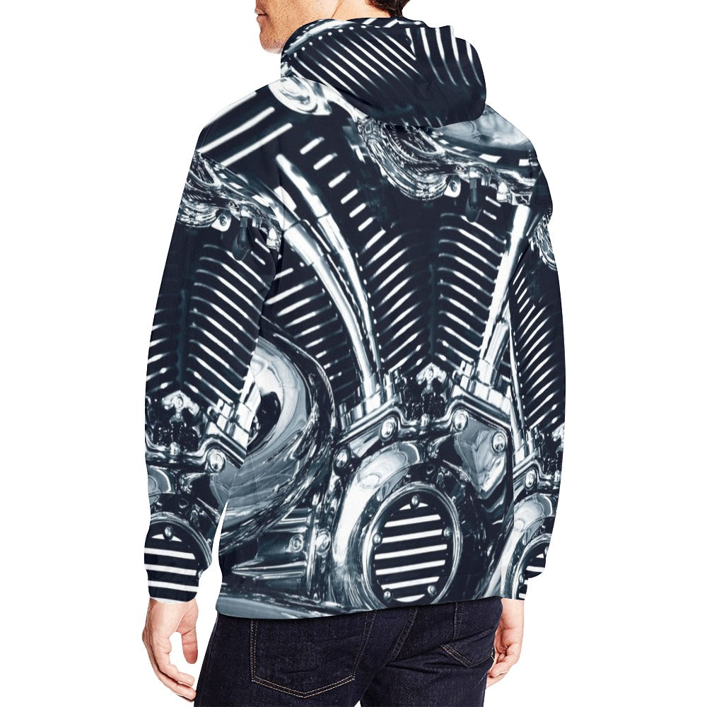 Chromium Plated V Type Motorbike Engine | Men's All-Over Print Hoodie