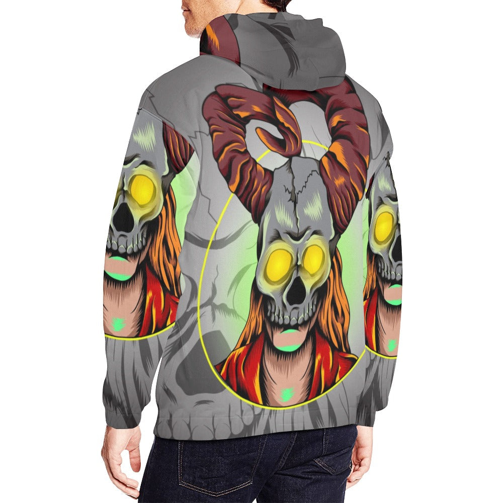 Girl with Horned Skull Mask | Men's All-Over Print Hoodie