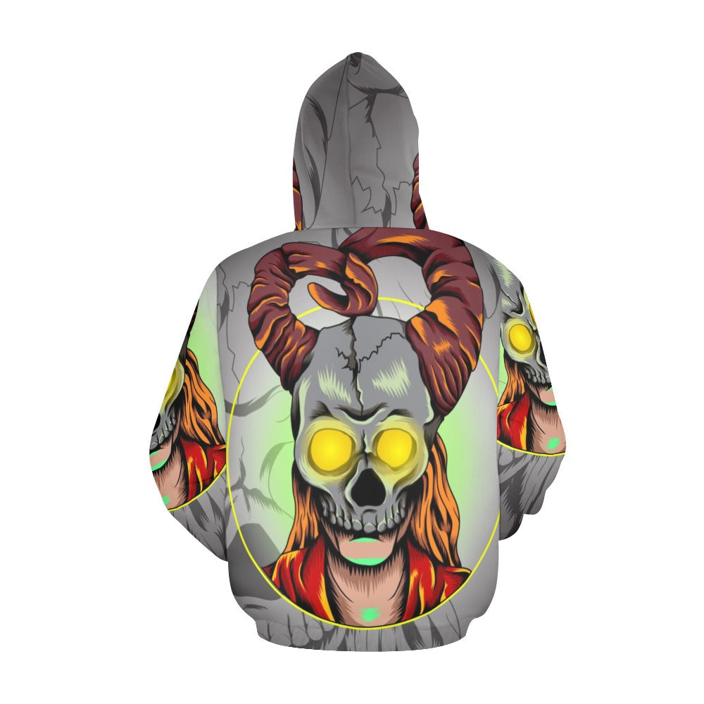 Girl with Horned Skull Mask | Men's All-Over Print Hoodie