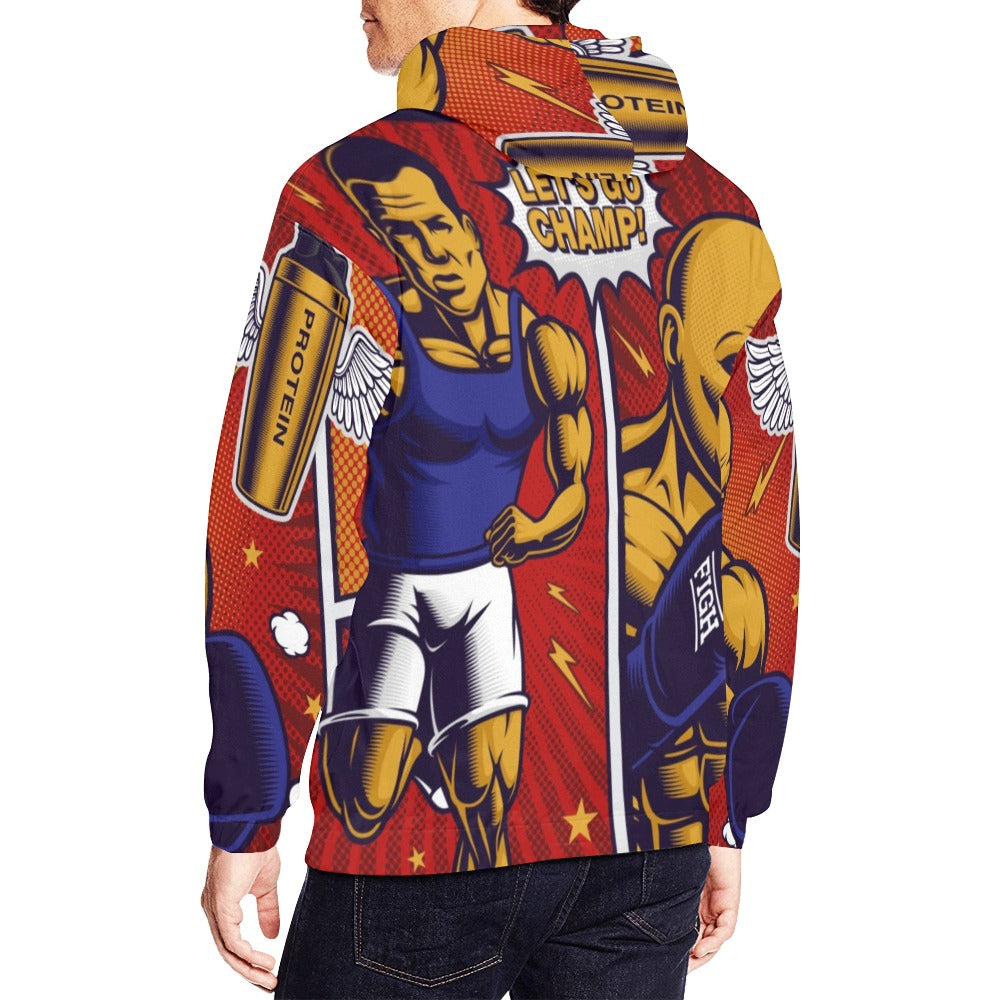 Fitness Center Pop Art Style Bodybuilder | Men's All-Over Print Hoodie