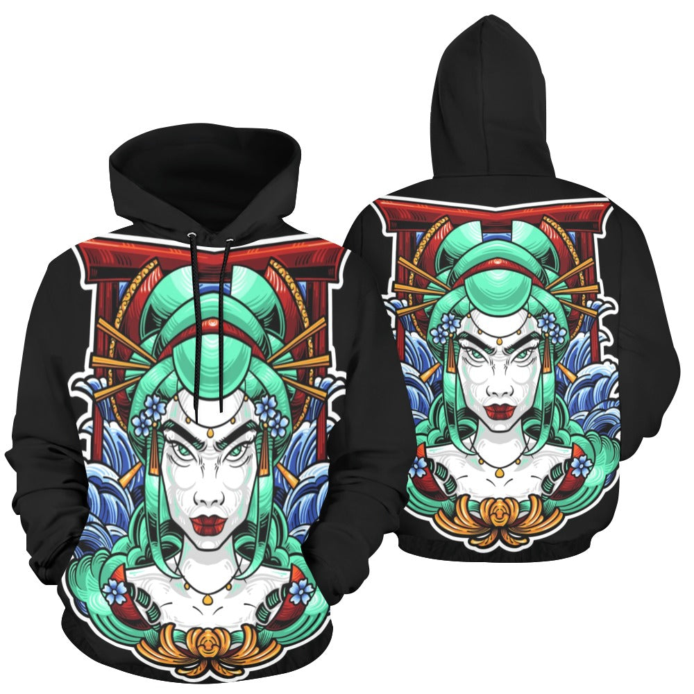 Geisha Japanese Illustration Style | Men's All-Over Print Hoodie