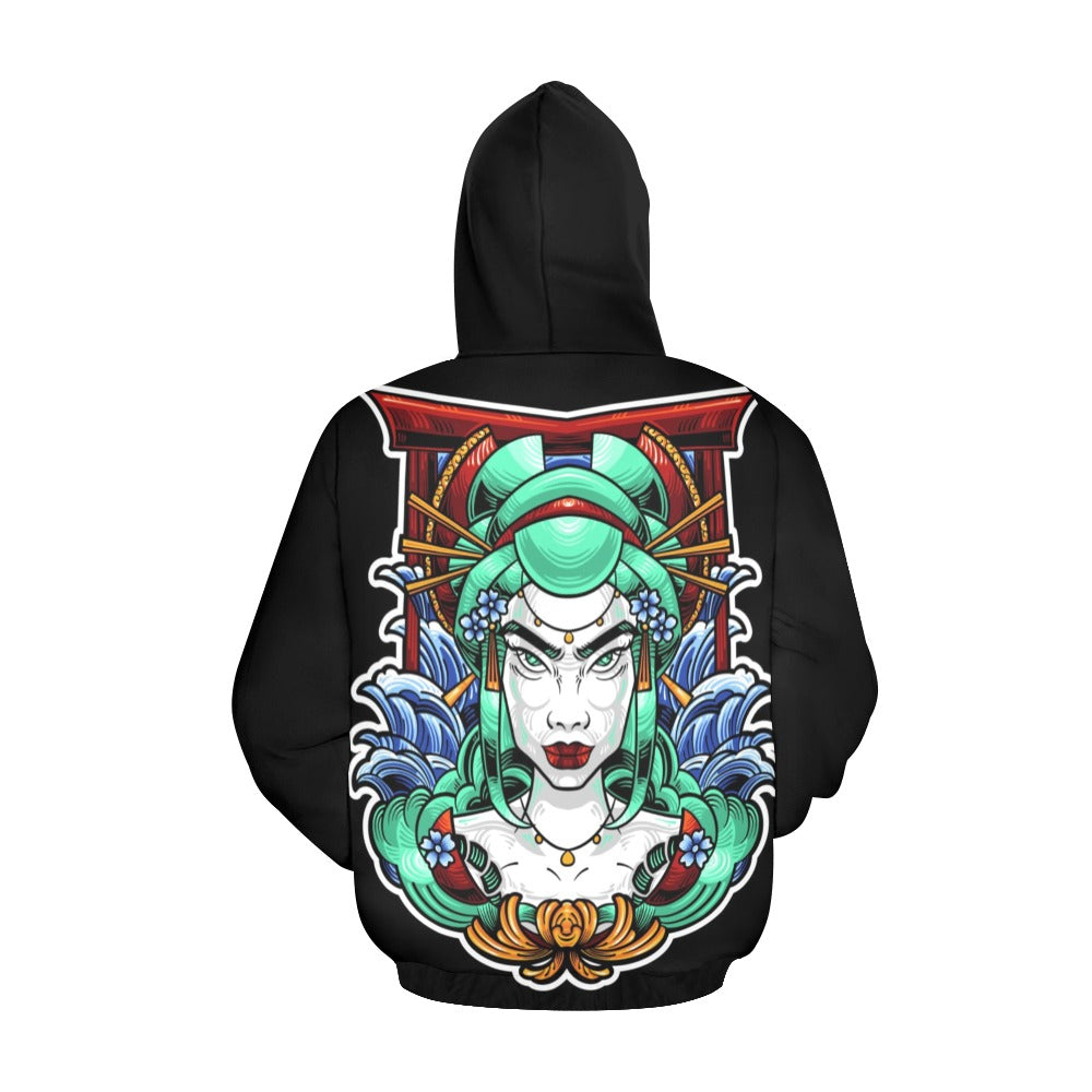Geisha Japanese Illustration Style | Men's All-Over Print Hoodie