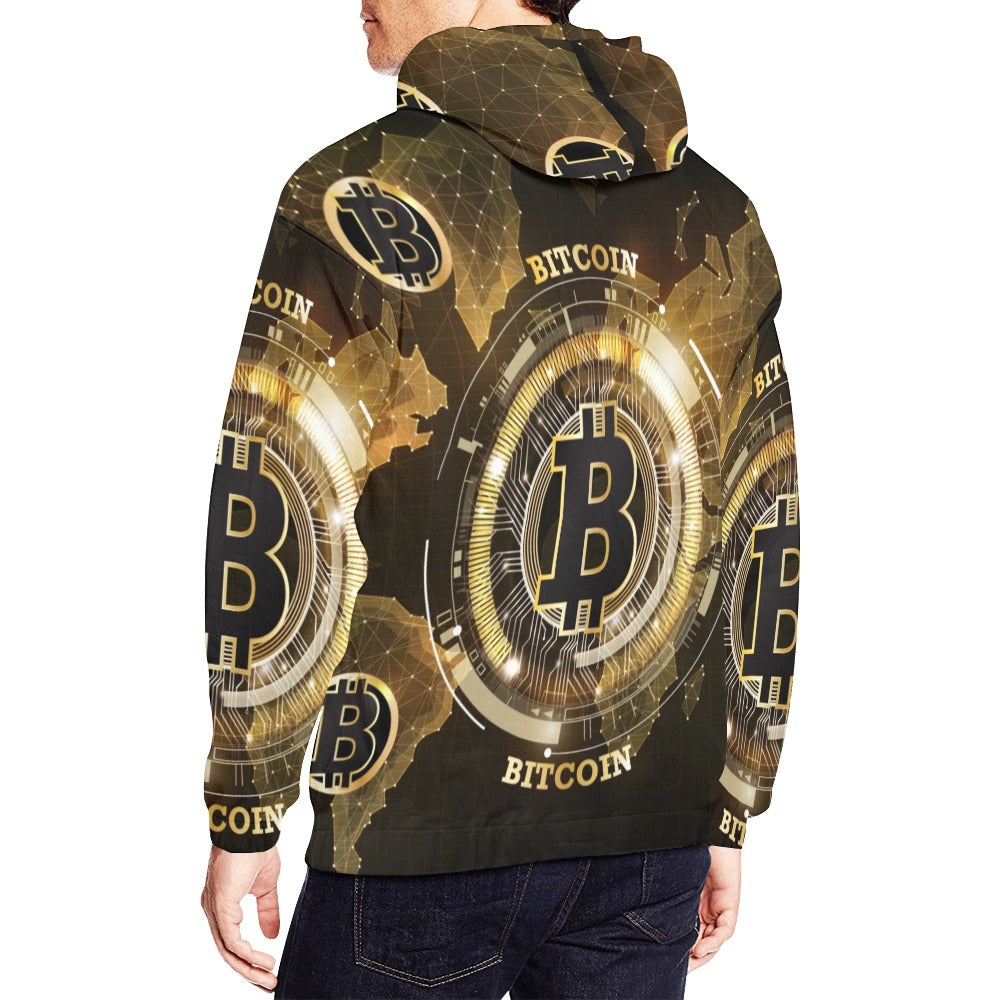 Bitcoin Digital Currency World Map | Men's All-Over Print Hoodie