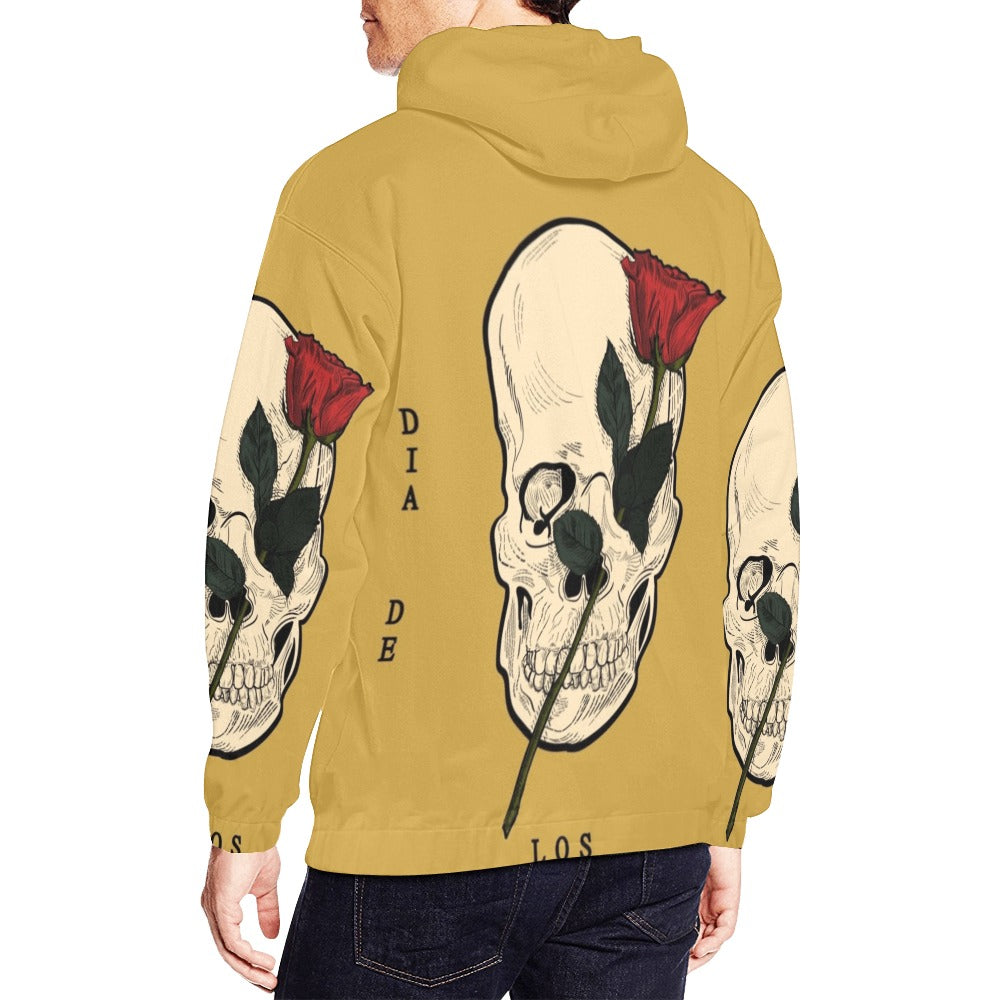 Dia Muertos Skull Rose Engraved Style | Men's All-Over Print Hoodie