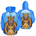 Grizzly Bear with Honey Bee Cartoon | Men's All-Over Print Hoodie