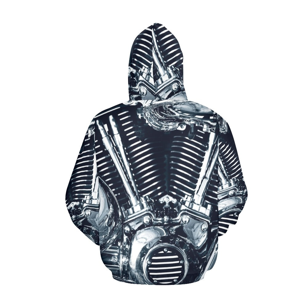 Chromium Plated V Type Motorbike Engine | Men's All-Over Print Hoodie