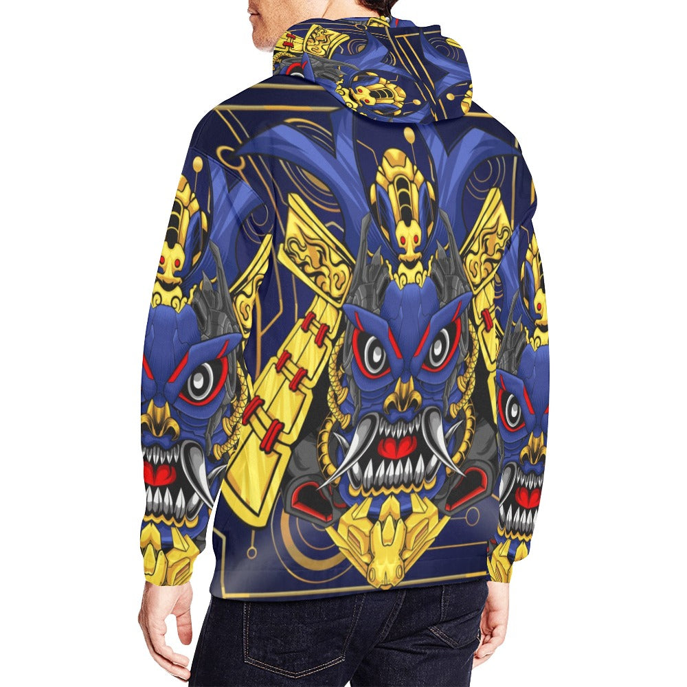 Japanese Samurai Mascot Skull Robot Head | Men's All-Over Print Hoodie