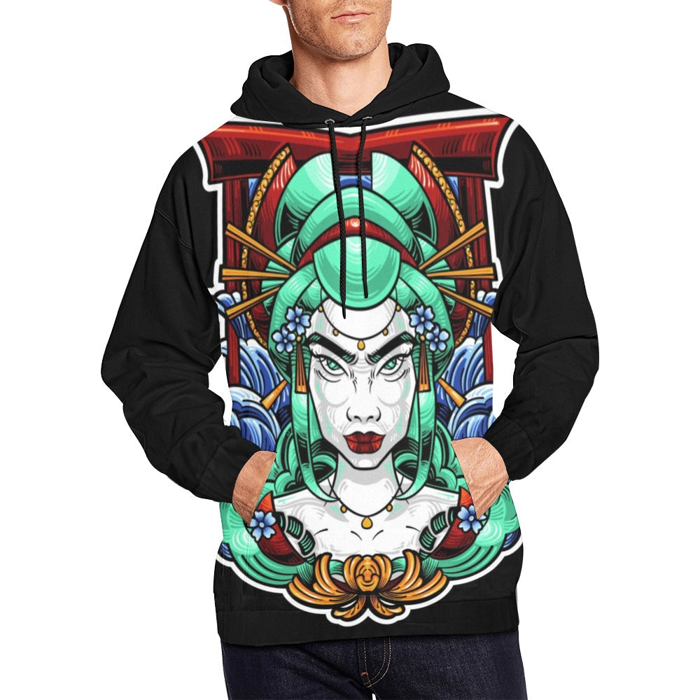 Geisha Japanese Illustration Style | Men's All-Over Print Hoodie