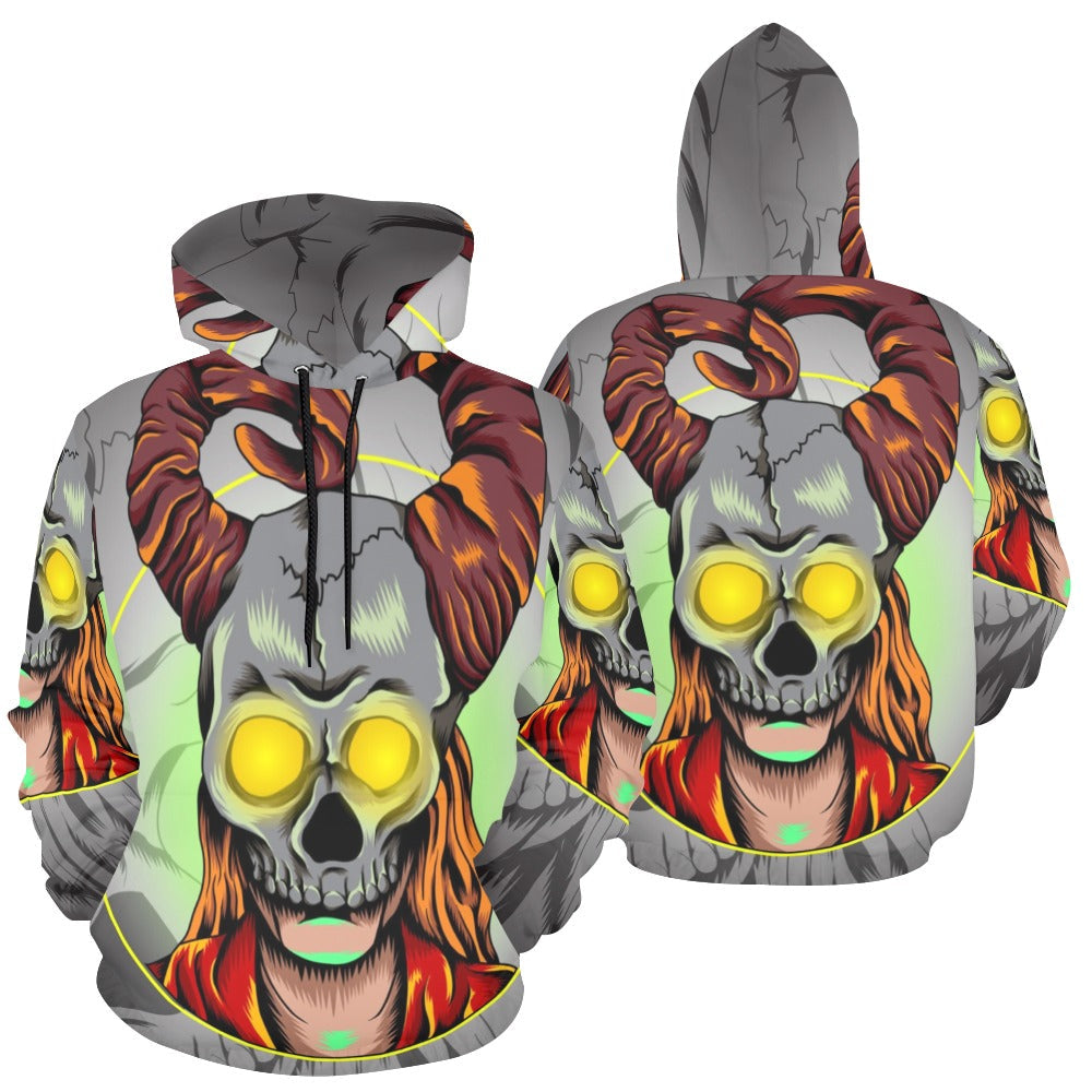 Girl with Horned Skull Mask | Men's All-Over Print Hoodie