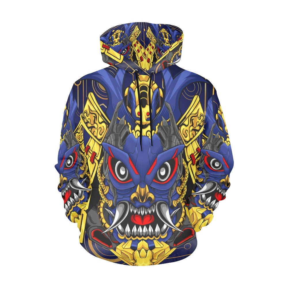 Japanese Samurai Mascot Skull Robot Head | Men's All-Over Print Hoodie