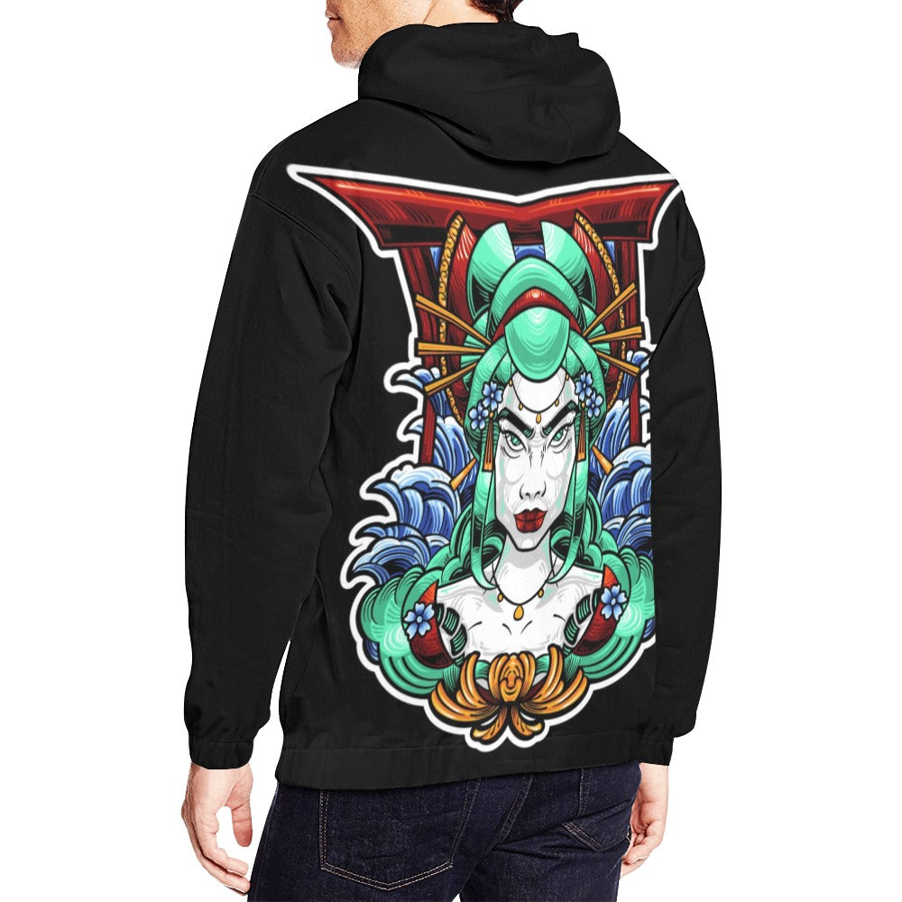 Geisha Japanese Illustration Style | Men's All-Over Print Hoodie