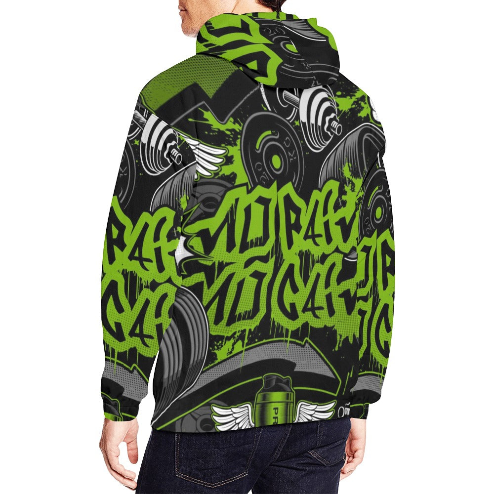 Gym Graffiti Style with Bodybuilders Cartoon | Men's All-Over Print Hoodie
