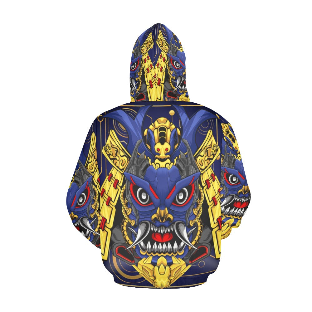 Japanese Samurai Mascot Skull Robot Head | Men's All-Over Print Hoodie