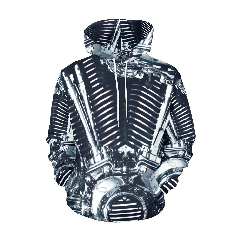 Chromium Plated V Type Motorbike Engine | Men's All-Over Print Hoodie