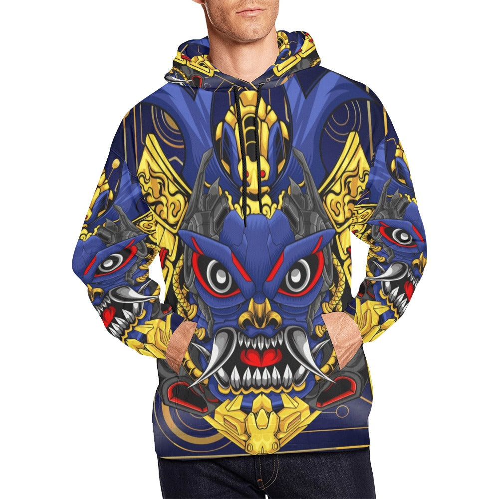 Japanese Samurai Mascot Skull Robot Head | Men's All-Over Print Hoodie