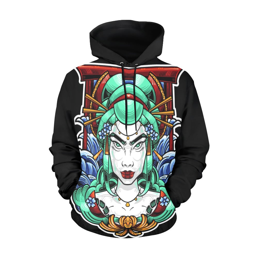 Geisha Japanese Illustration Style | Men's All-Over Print Hoodie