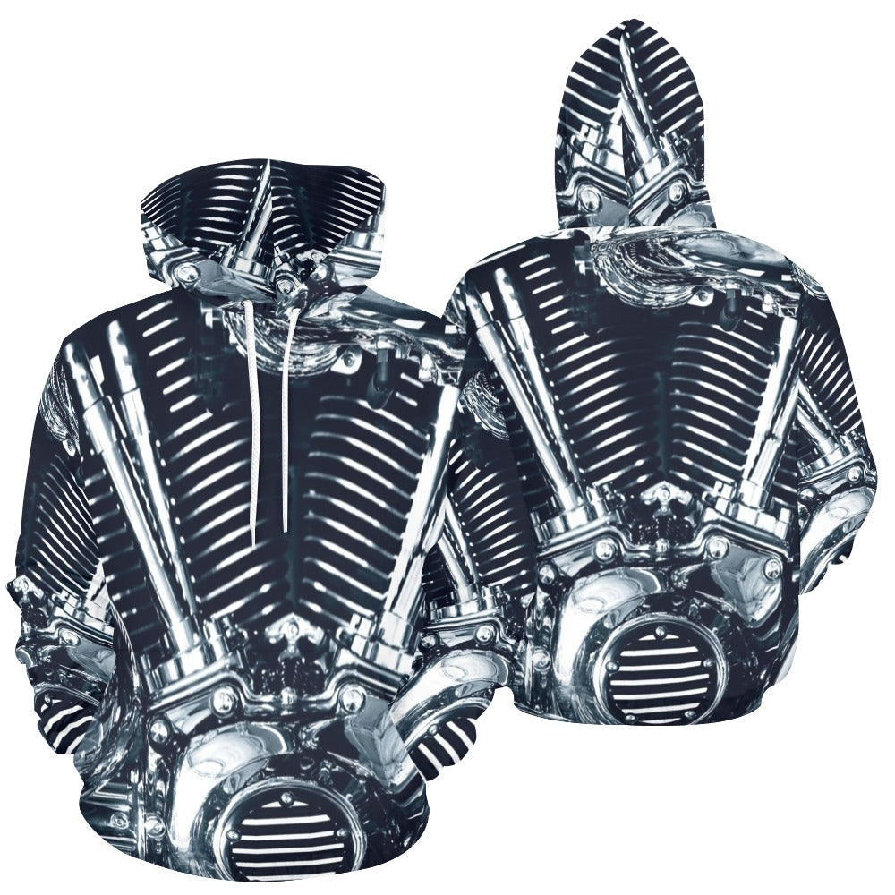 Chromium Plated V Type Motorbike Engine | Men's All-Over Print Hoodie