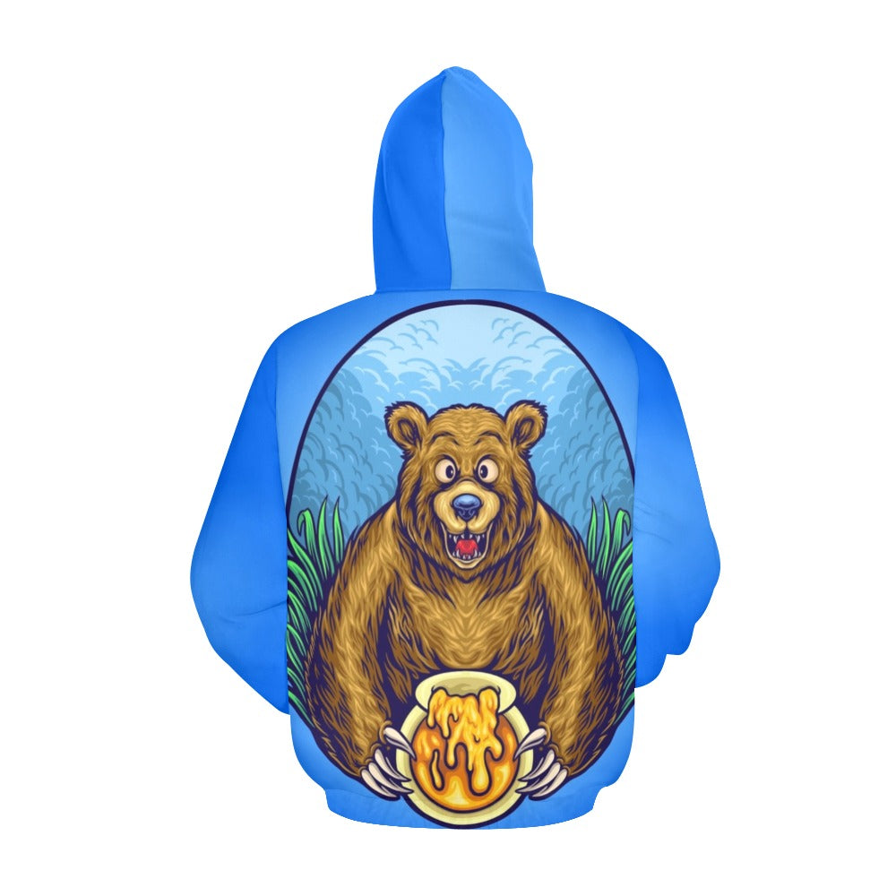 Grizzly Bear with Honey Bee Cartoon | Men's All-Over Print Hoodie