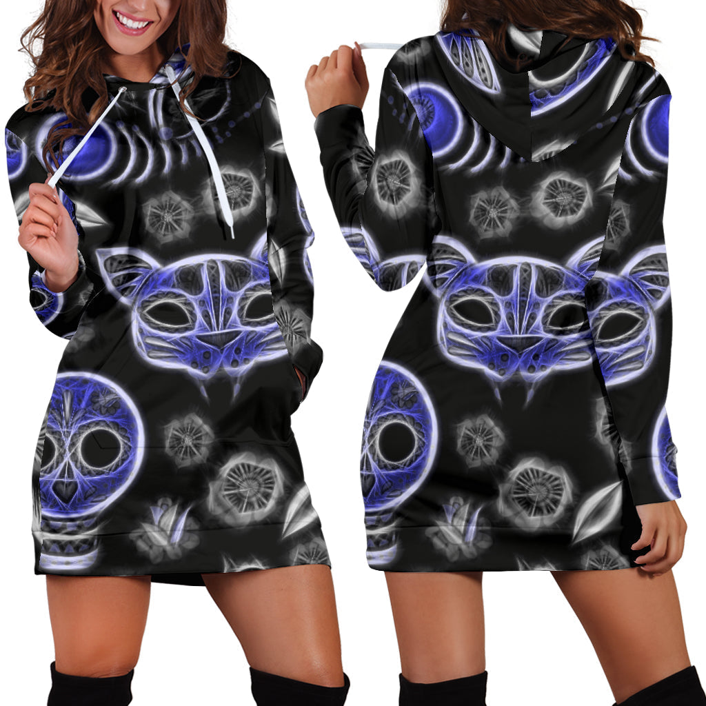 Fractal Cat Bird and Skulls | Hoodie Dress
