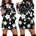 Neutral Floral Black White and Gray | Hoodie Dress