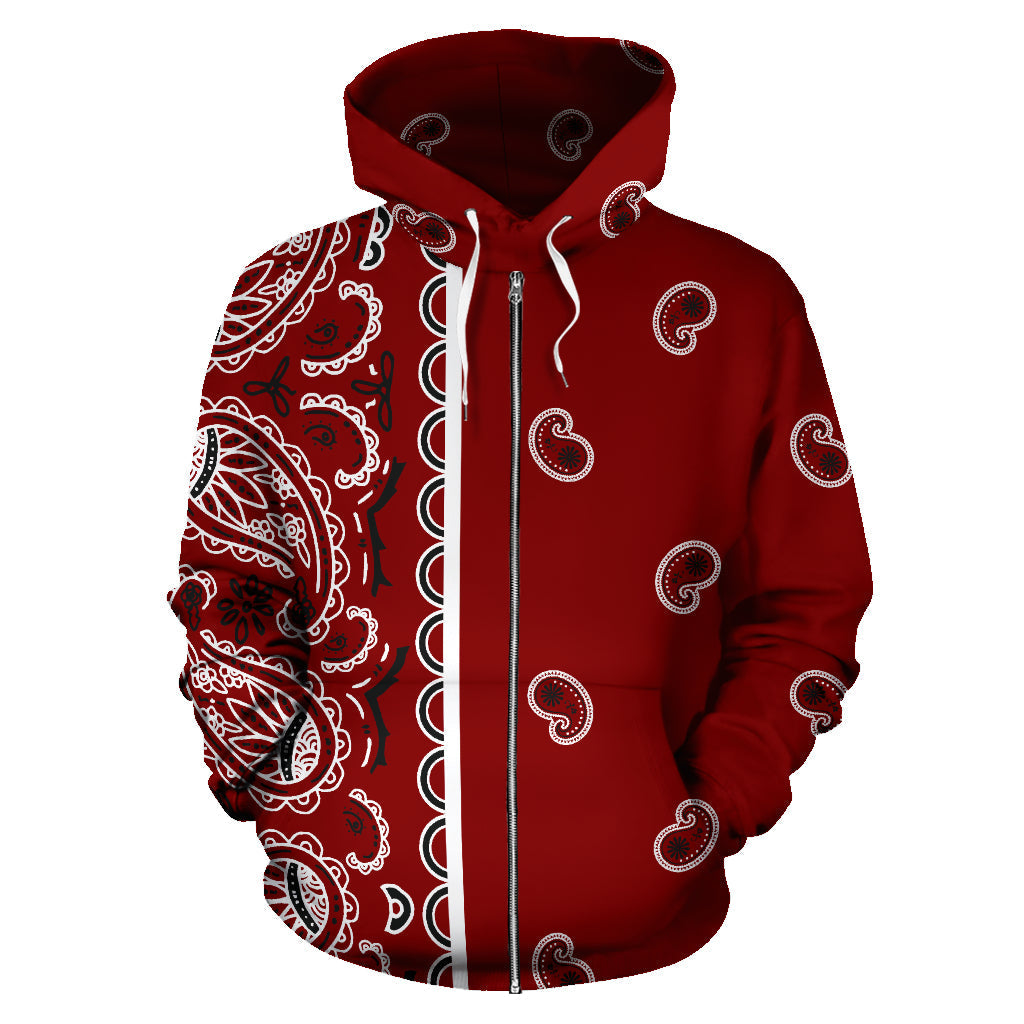 Maroon Red Bandana Asymmetrical | Unisex Zip-Up Hoodie
