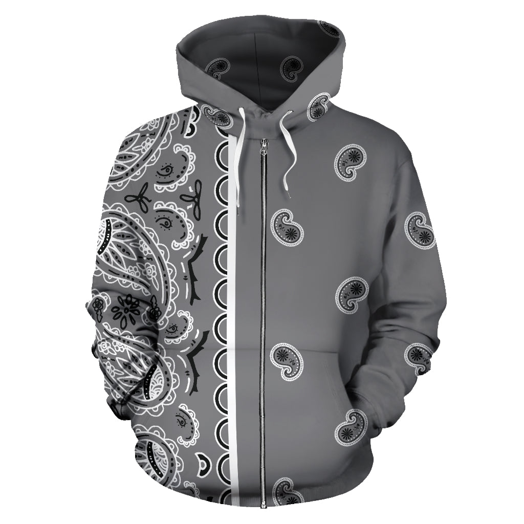 Asymmetrical Gray Bandana | Unisex Zip-Up Hoodie