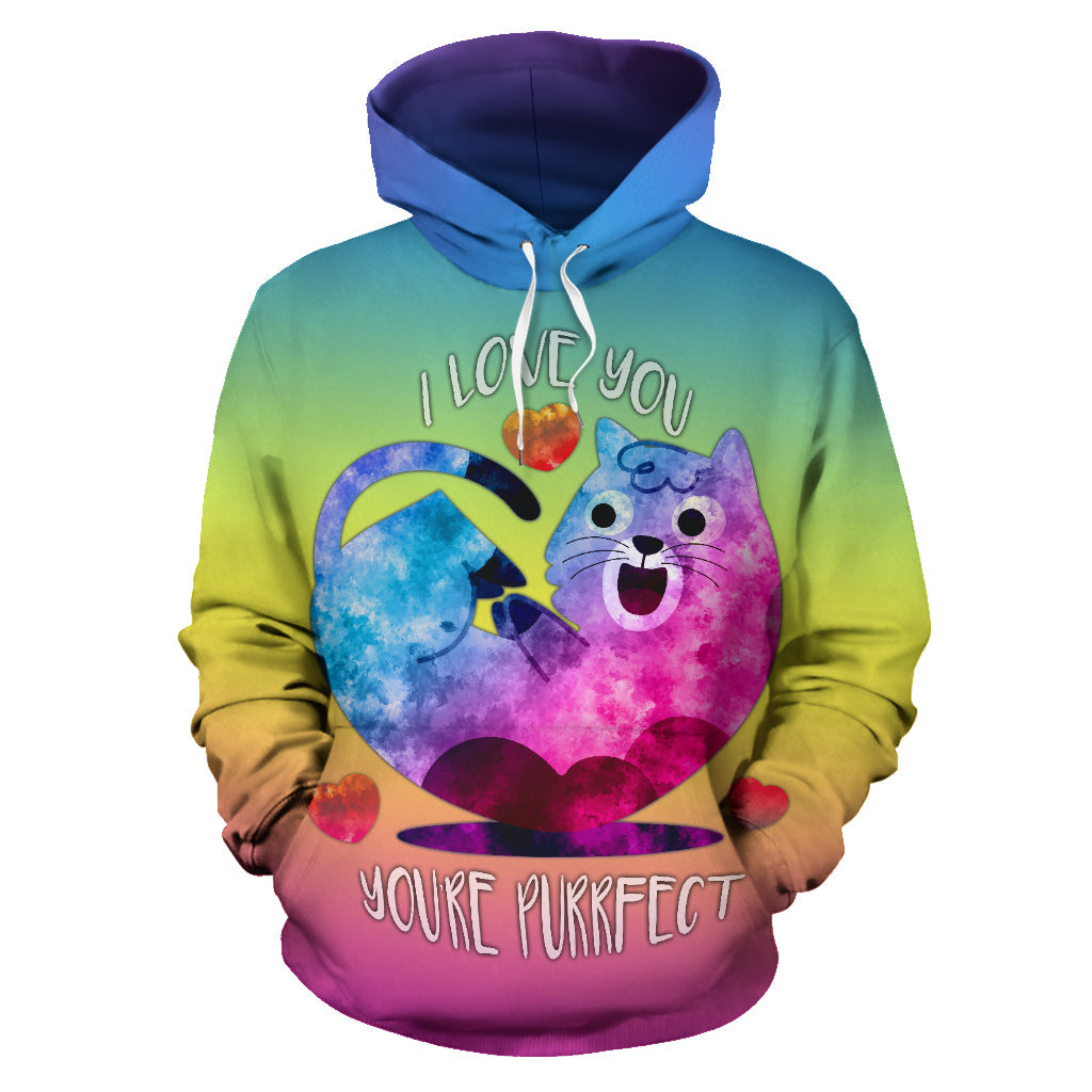 I Love You You're Purrfect for Cat Lovers | Unisex All-Over Print Hoodie