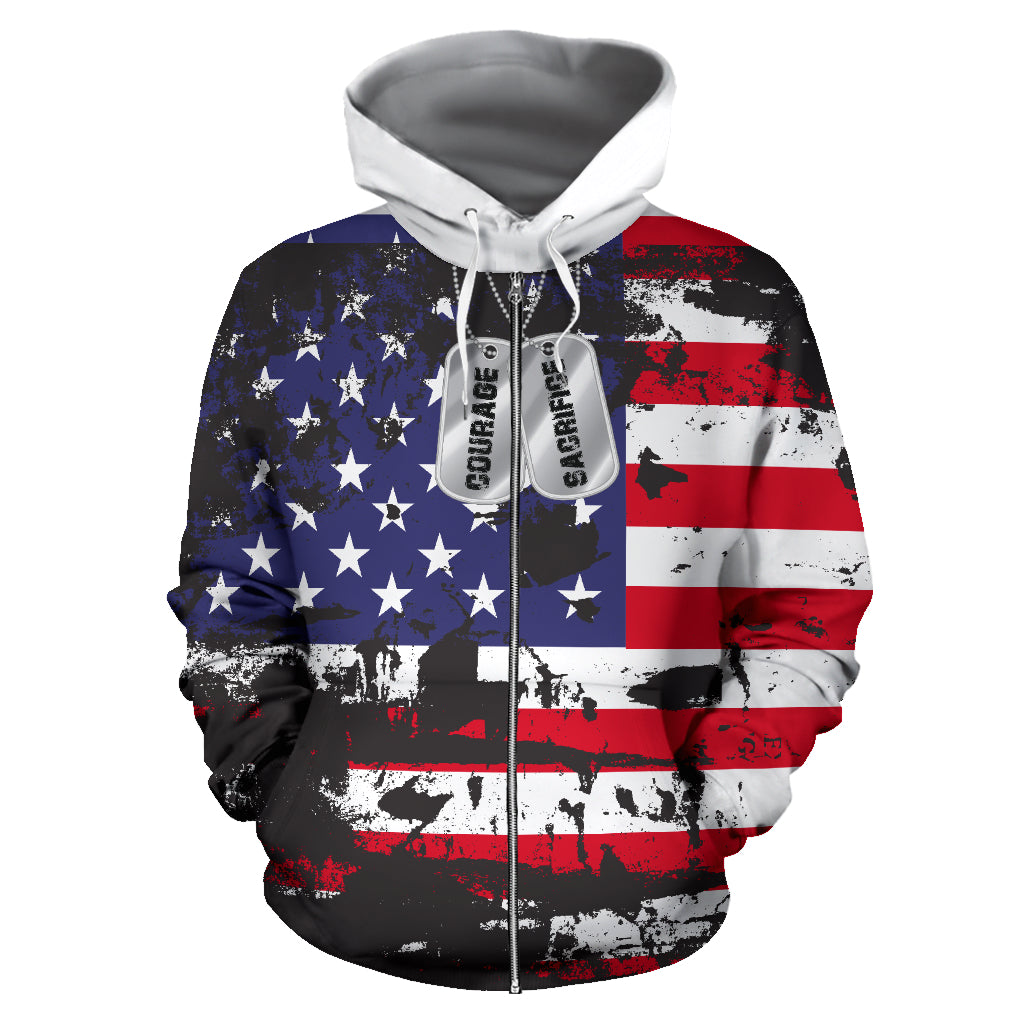 American Flag and Tags | Unisex Zip-Up Hoodie