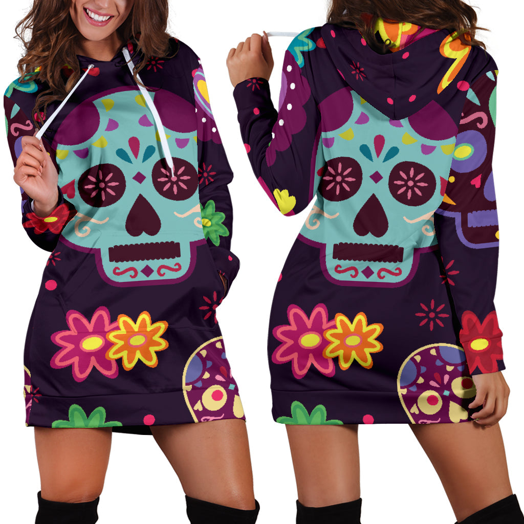 Muerte Skulls and Flowers | Hoodie Dress