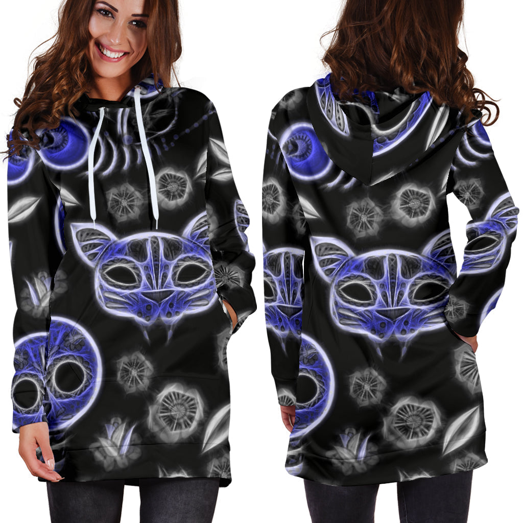 Fractal Cat Bird and Skulls | Hoodie Dress