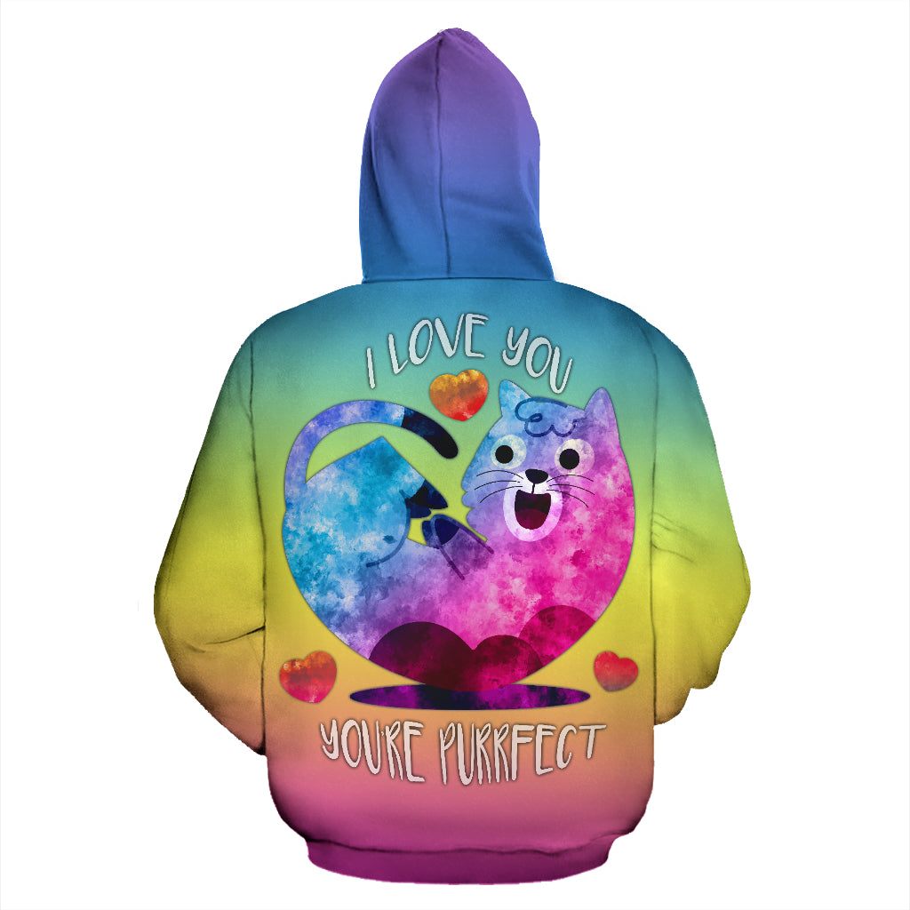 I Love You You're Purrfect for Cat Lovers | Unisex All-Over Print Hoodie
