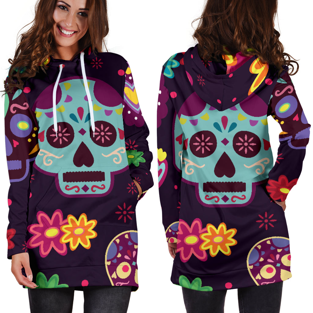 Muerte Skulls and Flowers | Hoodie Dress