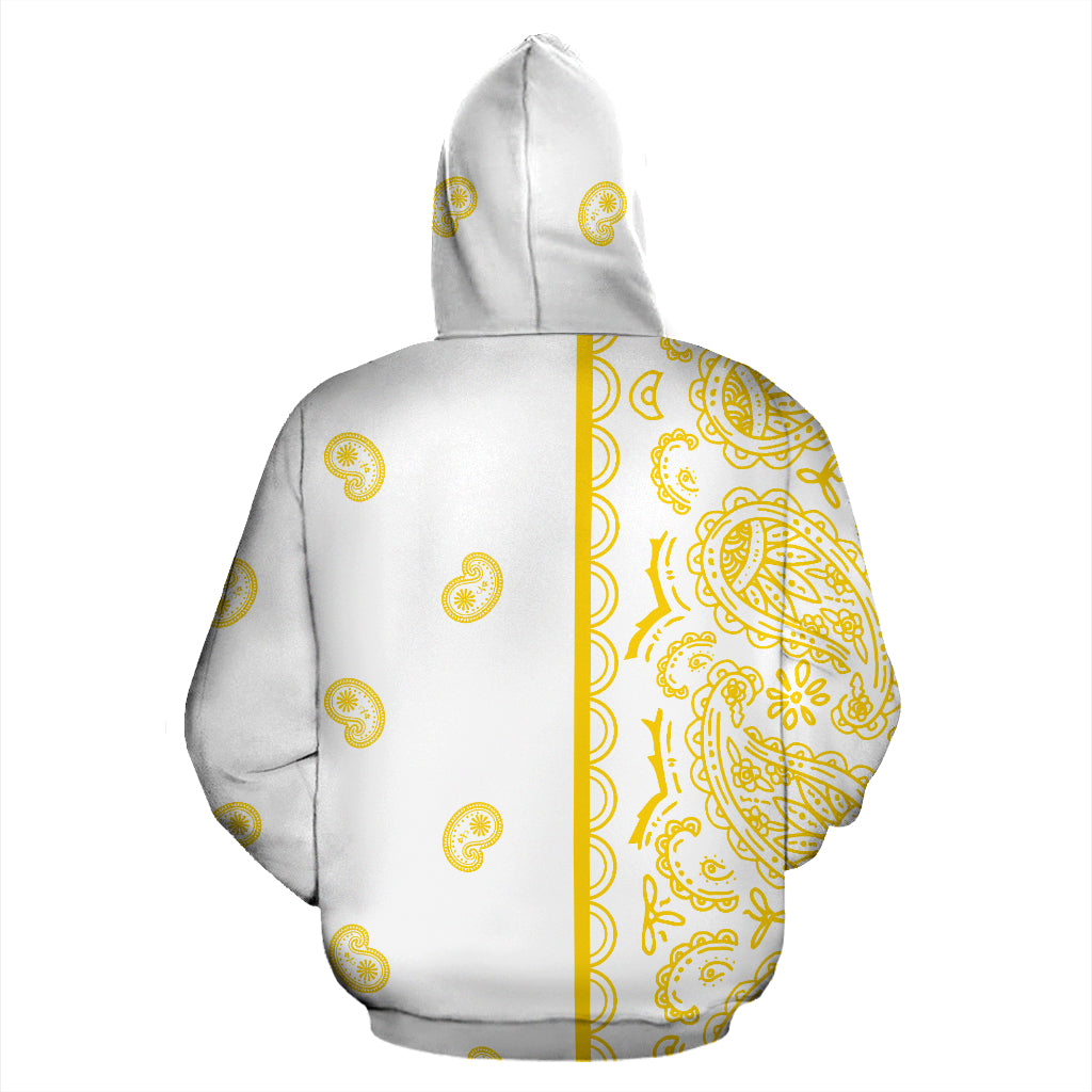 Asymmetrical White and Gold Bandana | Unisex Pullover Hoodie