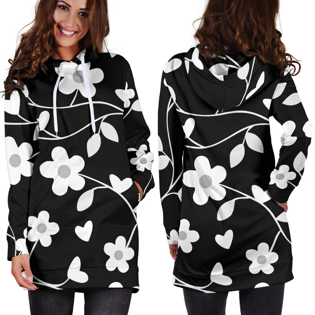 Neutral Floral Black White and Gray | Hoodie Dress
