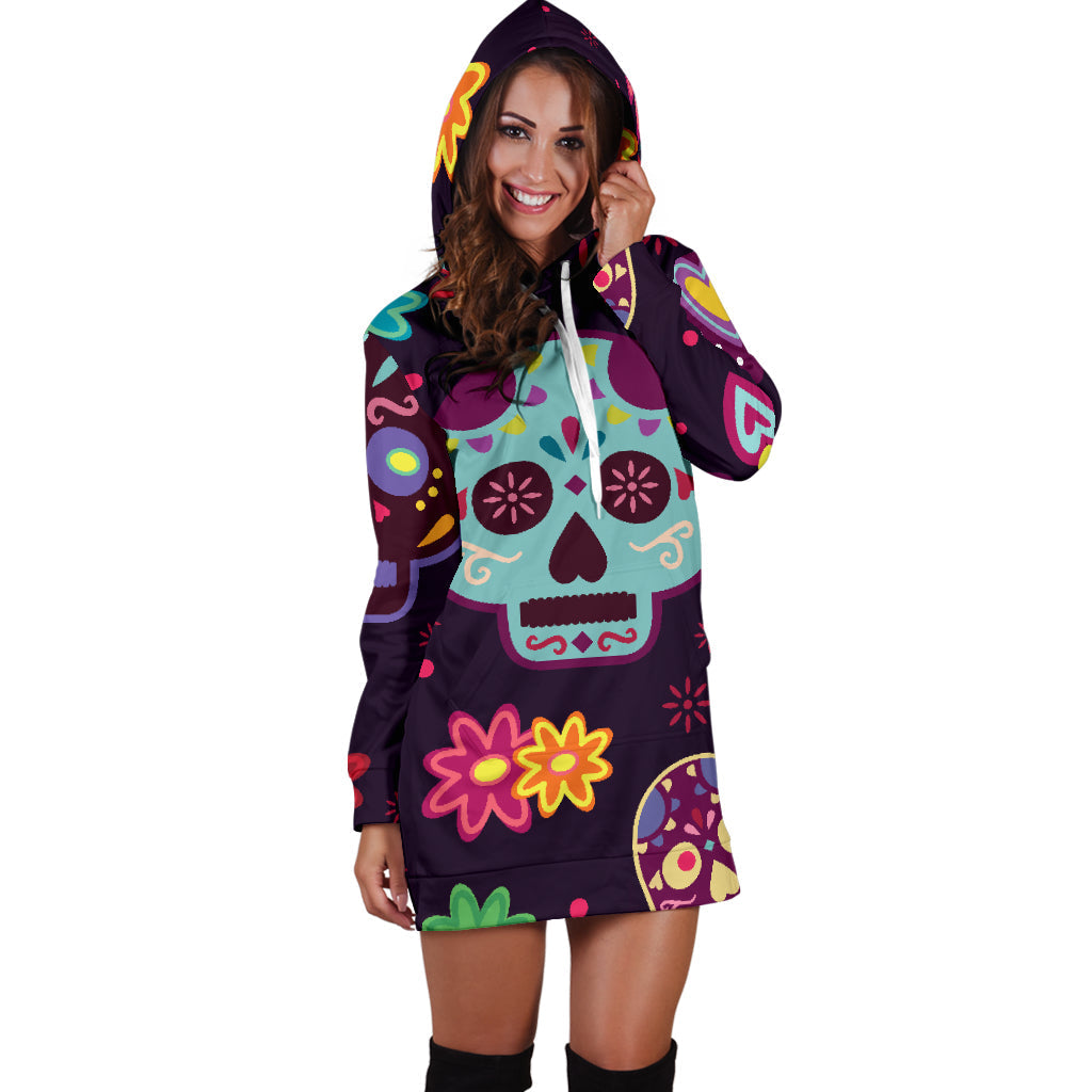 Muerte Skulls and Flowers | Hoodie Dress