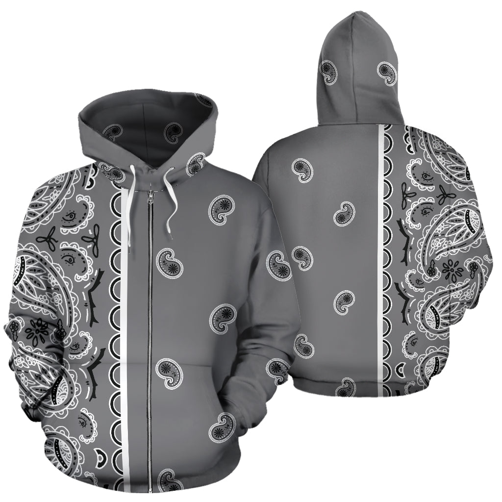 Asymmetrical Gray Bandana | Unisex Zip-Up Hoodie