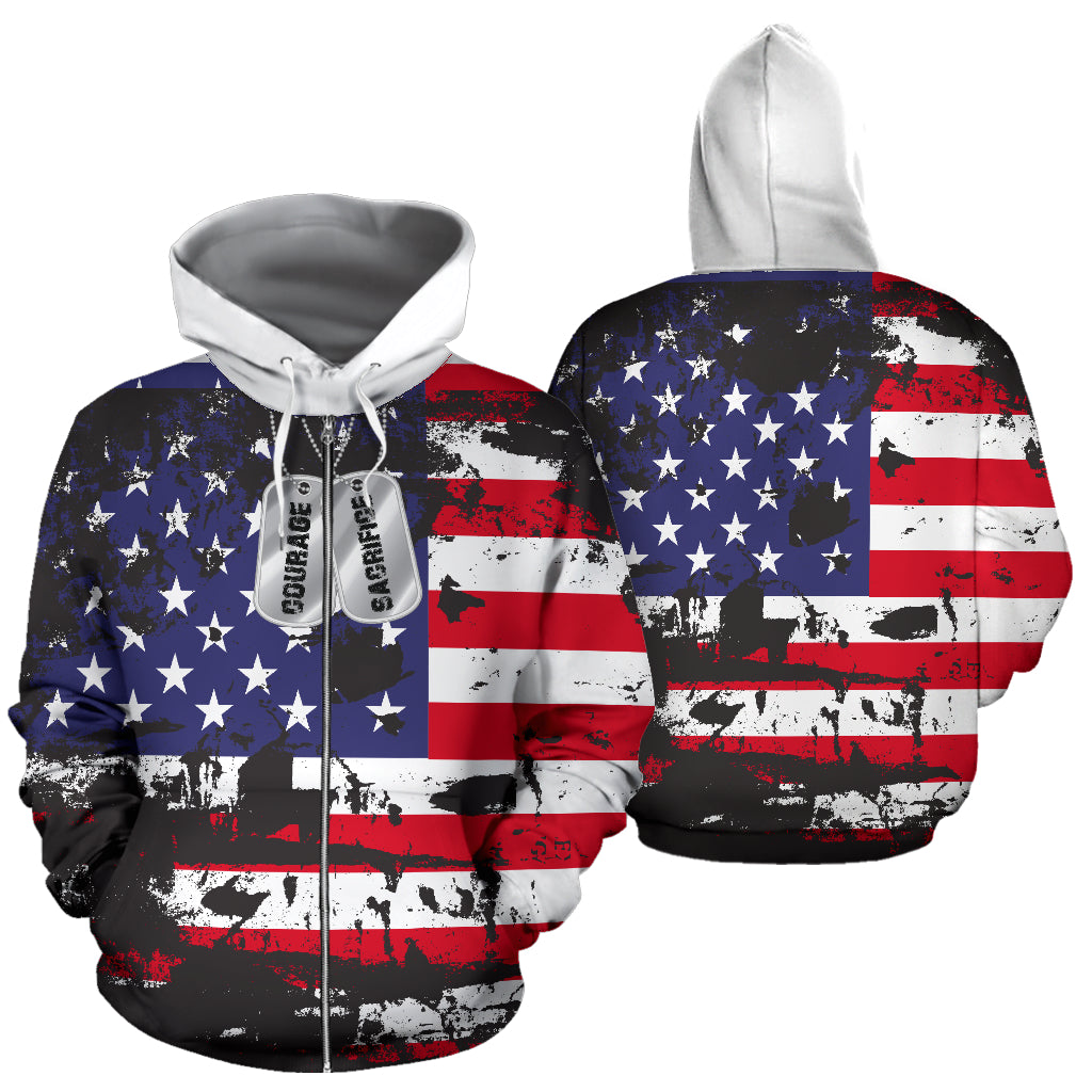 American Flag and Tags | Unisex Zip-Up Hoodie