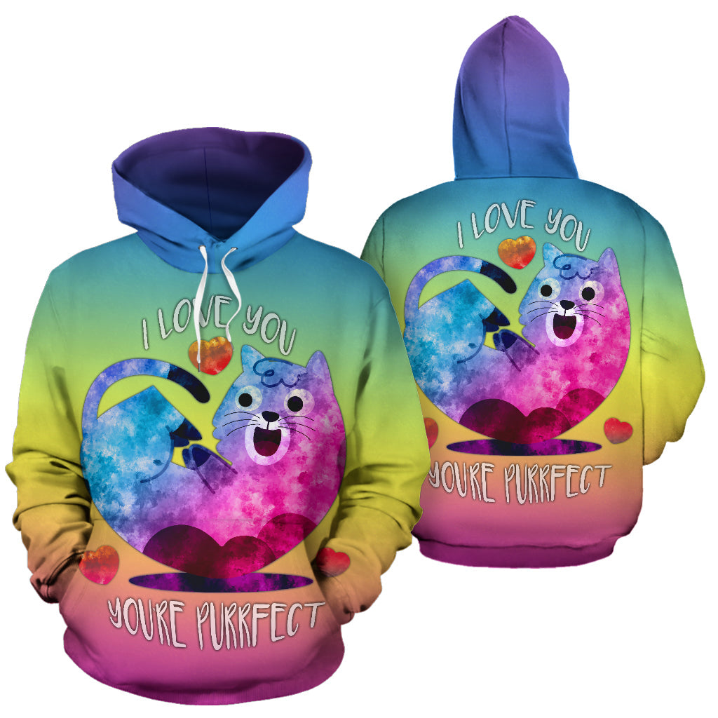 I Love You You're Purrfect for Cat Lovers | Unisex All-Over Print Hoodie