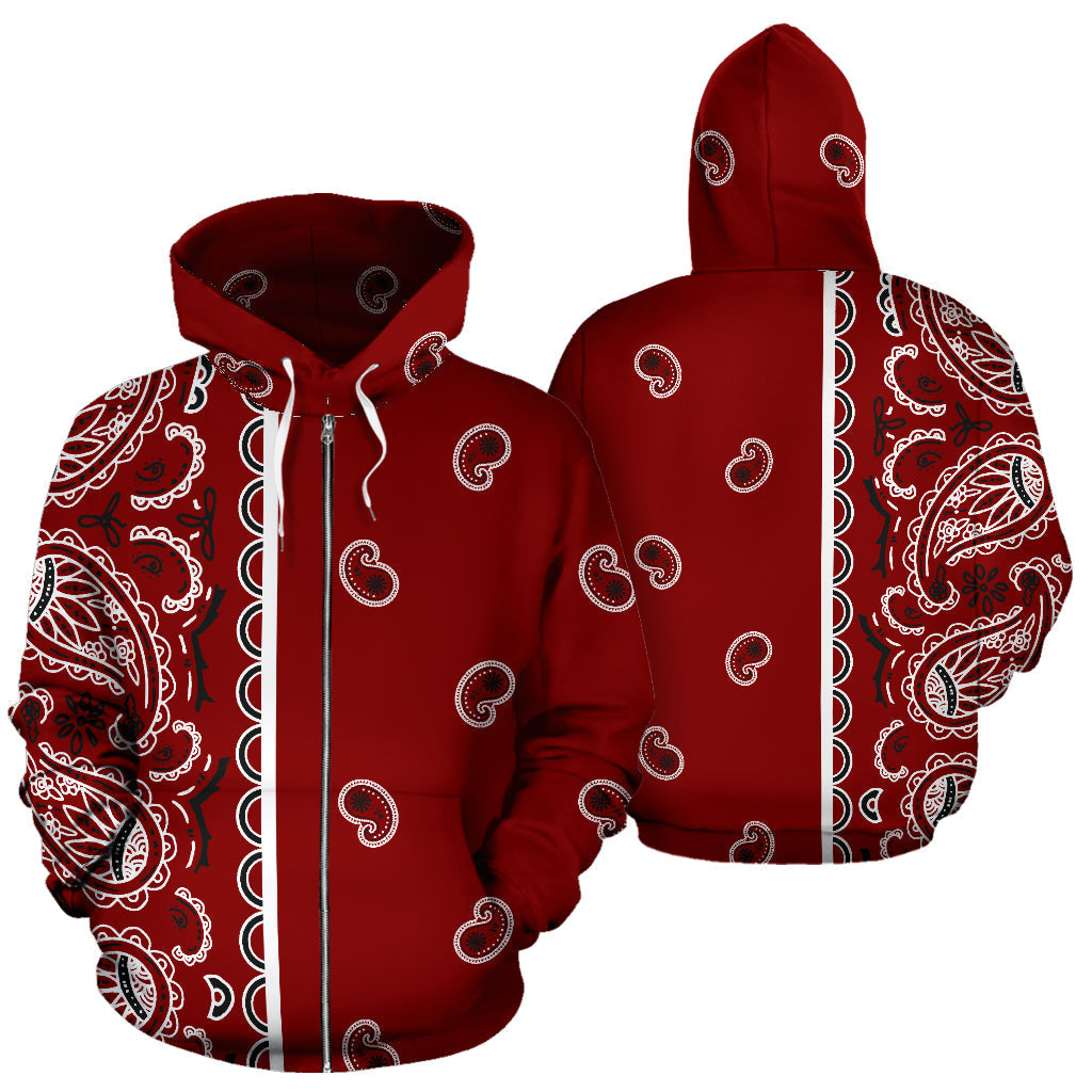 Maroon Red Bandana Asymmetrical | Unisex Zip-Up Hoodie