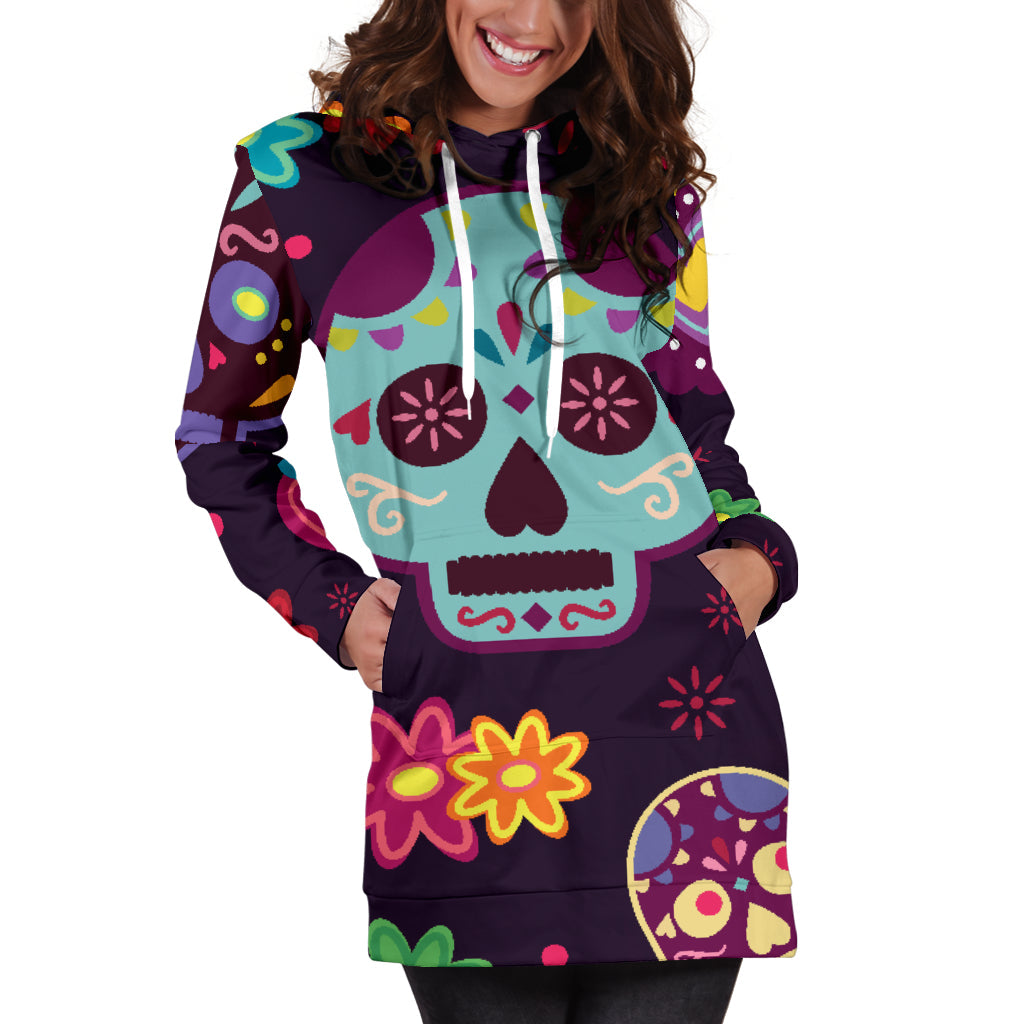 Muerte Skulls and Flowers | Hoodie Dress