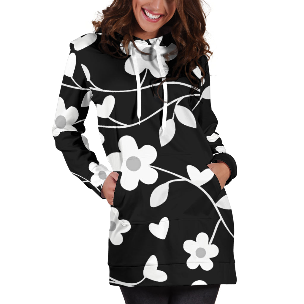 Neutral Floral Black White and Gray | Hoodie Dress