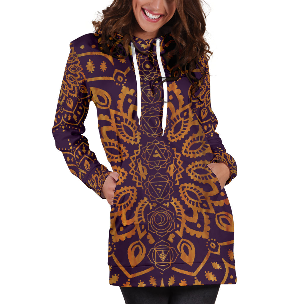 Gold Chakra Mandala | Unisex Hoodie Dress
